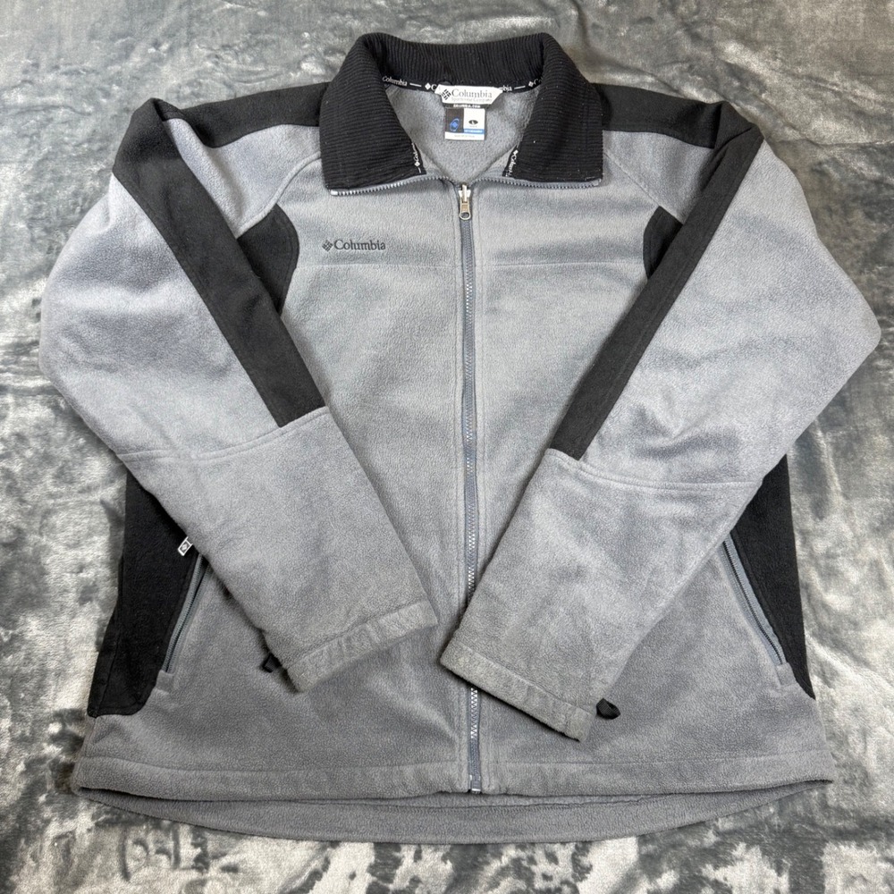 Columbia Mens L Fleece Full Zip Jacket Gray Black Interchange Layering